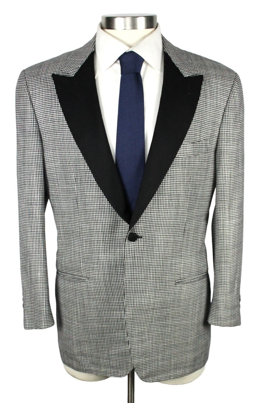 Kiton Dinner Jacket 44 R fits 42 S (52 EU) Cashmere Wool Silk Linen Black Check